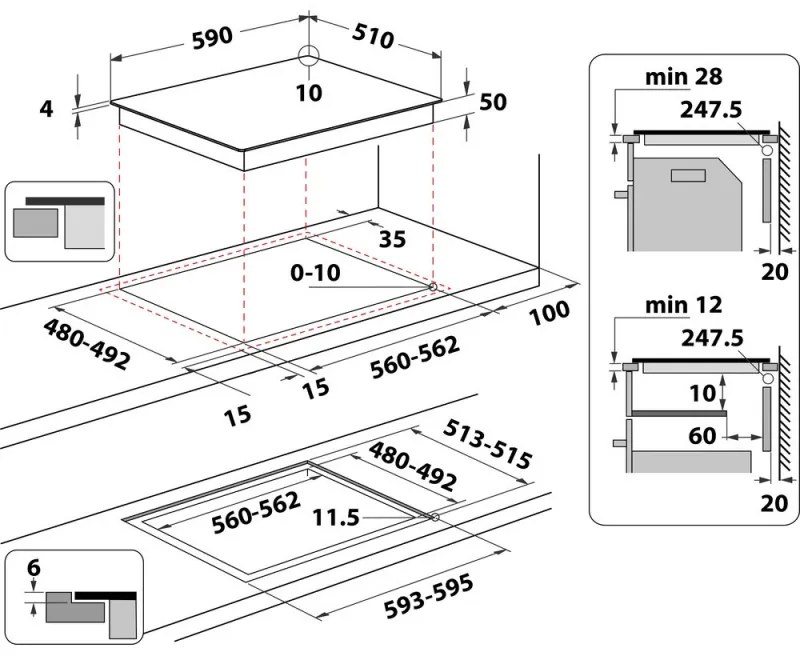 Κεραμική εντοιχισμένη εστία Whirlpool WL B4060 CPNE, 7200W, 4 ζώνες, 9 επίπεδα, 6-th Sense, FlexiCook, Induction, Μαύρο