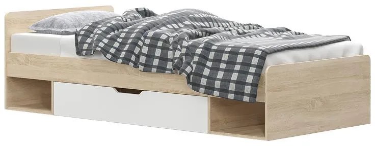 Κρεβάτι μονό με συρτάρι Letto σε oak - λευκό απόχρωση 90x200εκ