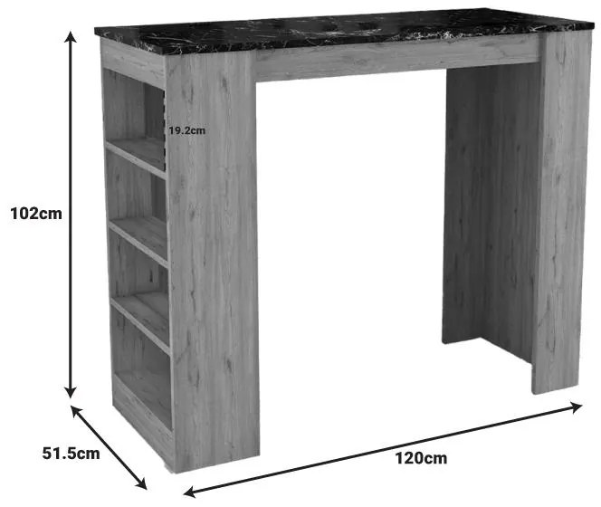 Τραπέζι μπαρ Birma σε oak απόχρωση με όψη μαρμάρου 120x51.5x102εκ 120x51.5x102 εκ.