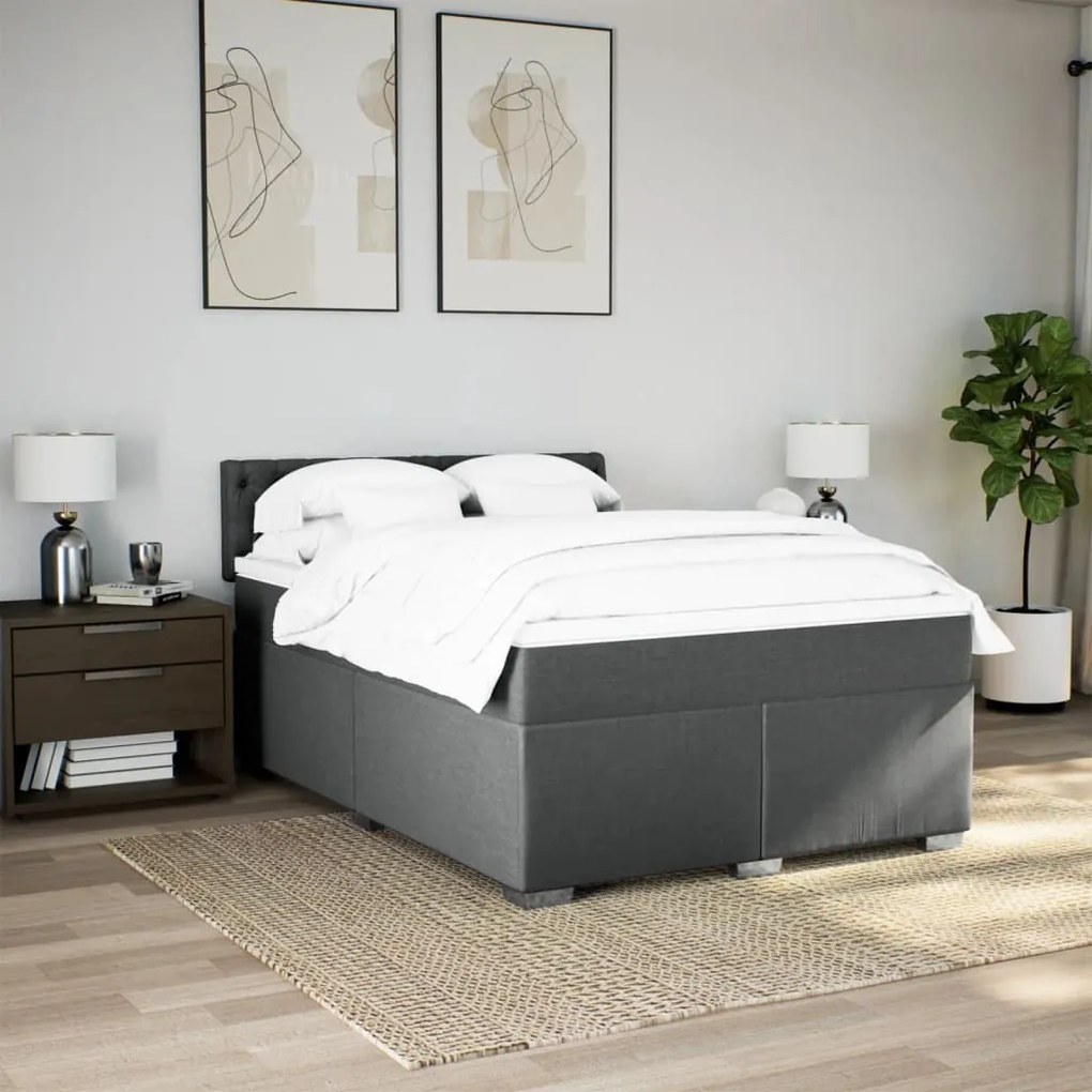 Κρεβάτι Boxspring με Στρώμα Σκούρο Γκρι 160x200 εκ Υφασμάτινο - Γκρι