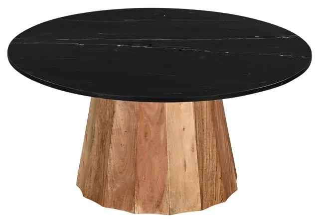 Τραπέζι σαλονιού Ezerdian pakoworld μασίφ ξύλο ακακίας σε φυσική απόχρωση με επιφάνεια μαύρου μαρμάρ