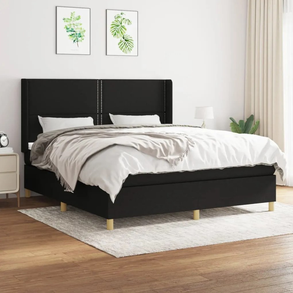 vidaXL Κρεβάτι Boxspring με Στρώμα Μαύρο 180x200 εκ. Υφασμάτινο