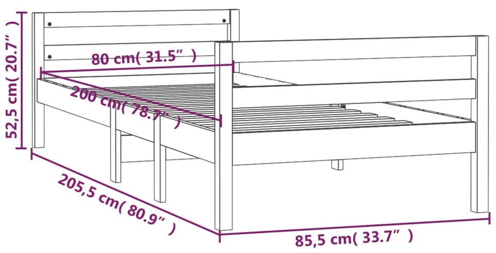 Σκελετός Κρεβ. Χωρίς Στρώμα Λευκό 80x200 εκ. Μασίφ Ξύλο Πεύκου - Λευκό