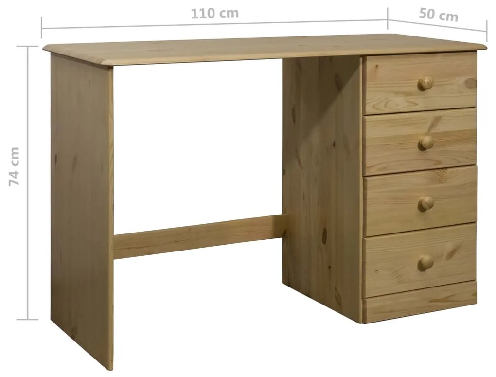 vidaXL Γραφείο με 4 Συρτάρια 110 x 50 x 74 εκ. από Μασίφ Ξύλο Πεύκου