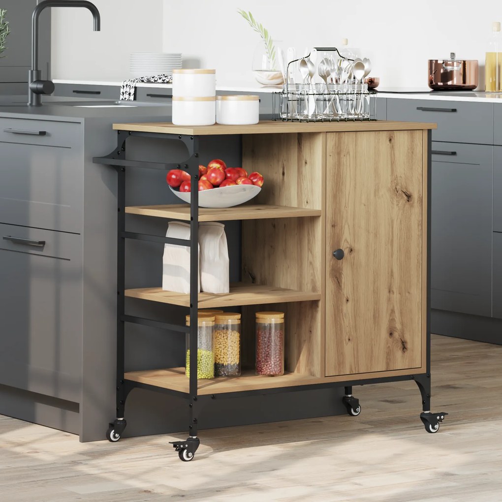 vidaXL Τροχοκαθίσμα Κουζίνας Δρυς Τεχνίτη 87.5x38.5x84.5 cm Επεξεργασμένο Ξύλο