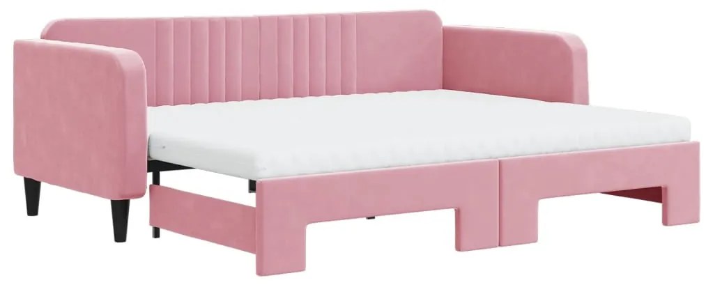 vidaXL Καναπές Κρεβάτι Συρόμενος Ροζ 90x200 εκ. Βελούδινος Στρώματα
