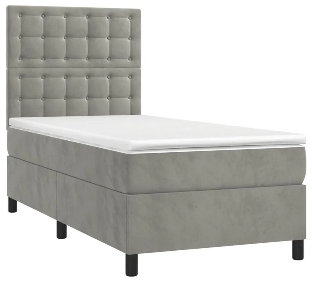 Κρεβάτι Boxspring με Στρώμα Ανοιχτό Γκρι 90x190 εκ. Βελούδινο - Γκρι