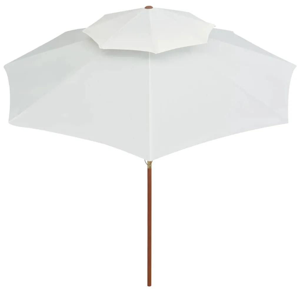 Ομπρέλα με Διπλή Οροφή Λευκή Κρεμ 270 x 270 εκ. με Ξύλινο Ιστό - Λευκό