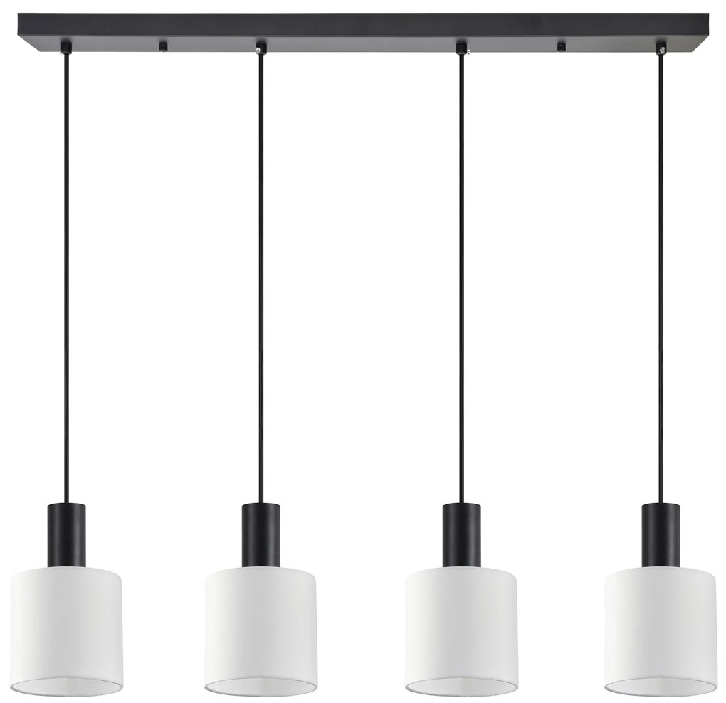 SE21-BL-4-4BL-SH1 ADEPT TUBE Black Pendant White Fabric Shade+