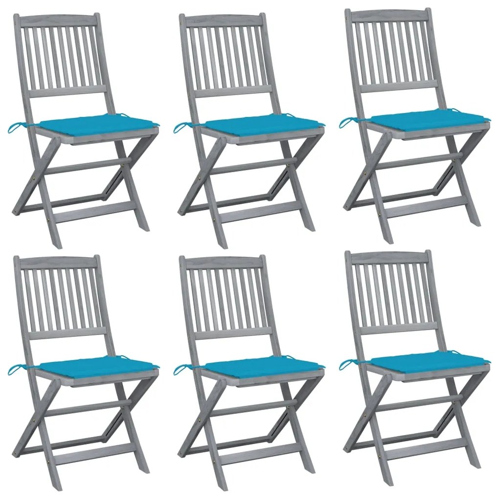 vidaXL Καρέκλες Εξ. Χώρου Πτυσσόμενες 6 τεμ. Ξύλο Ακακίας & Μαξιλάρια