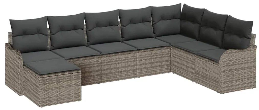 vidaXL Σετ Καναπέ Κήπου με μαξιλάρι 8 pcs Γκρι Πολυ ράταν