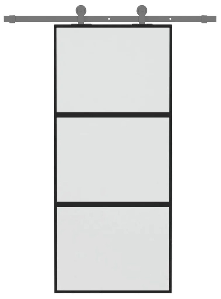 Συρόμενη Πόρτα Μαύρη 90 x 205 εκ. από Ψημένο Γυαλί &amp; Αλουμίνιο - Μαύρο
