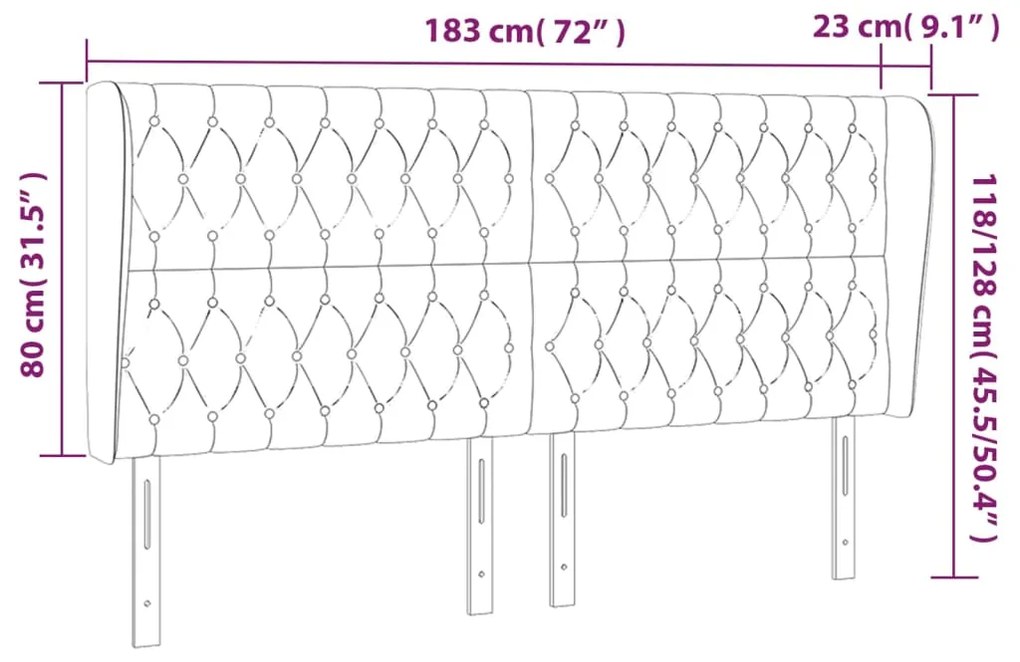 Κεφαλάρι με Πτερύγια Μαύρο 183x23x118/128 εκ. Υφασμάτινο 3118308