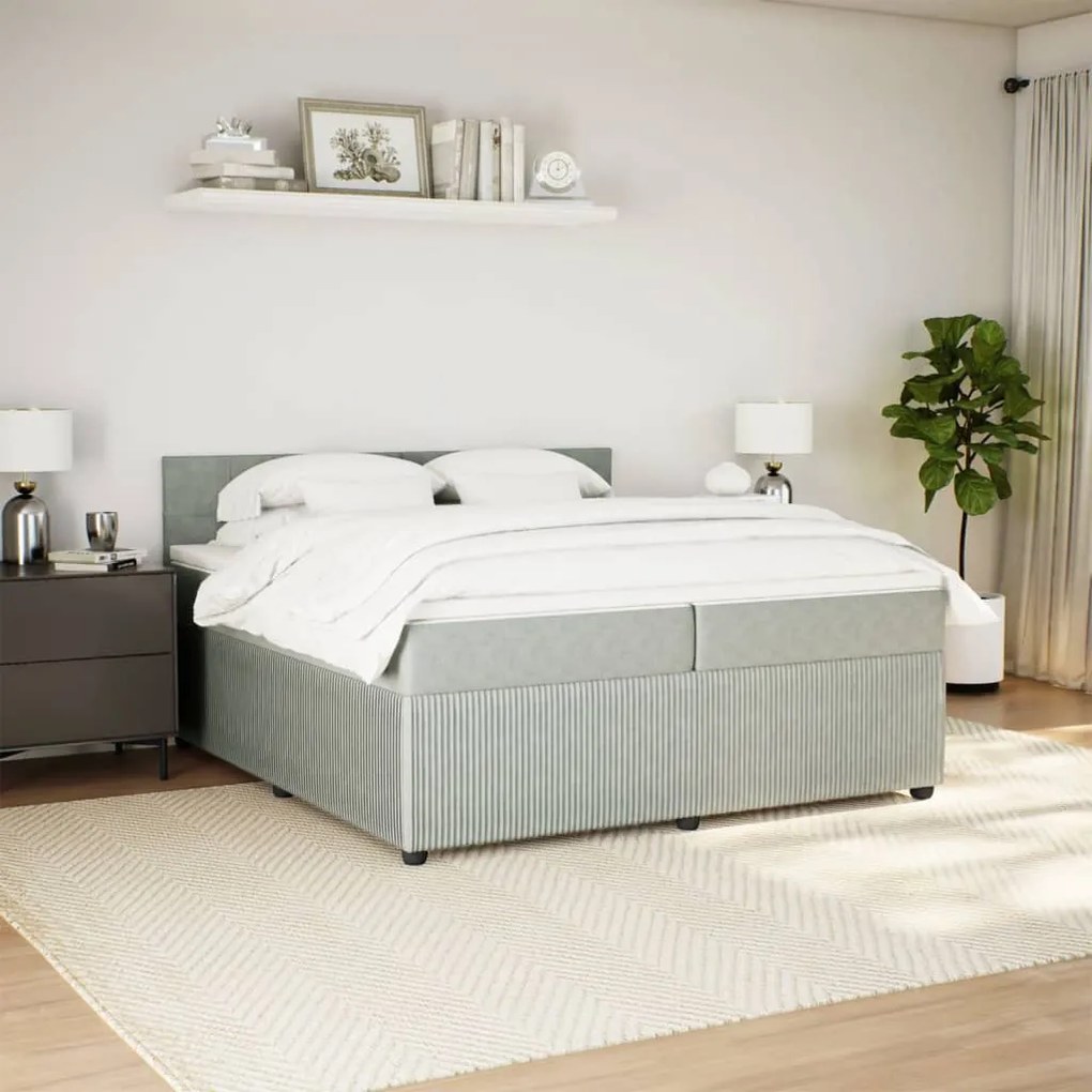 vidaXL Κρεβάτι Boxspring με Στρώμα Ανοιχτό Γκρι 200x200 εκ. Βελούδινο