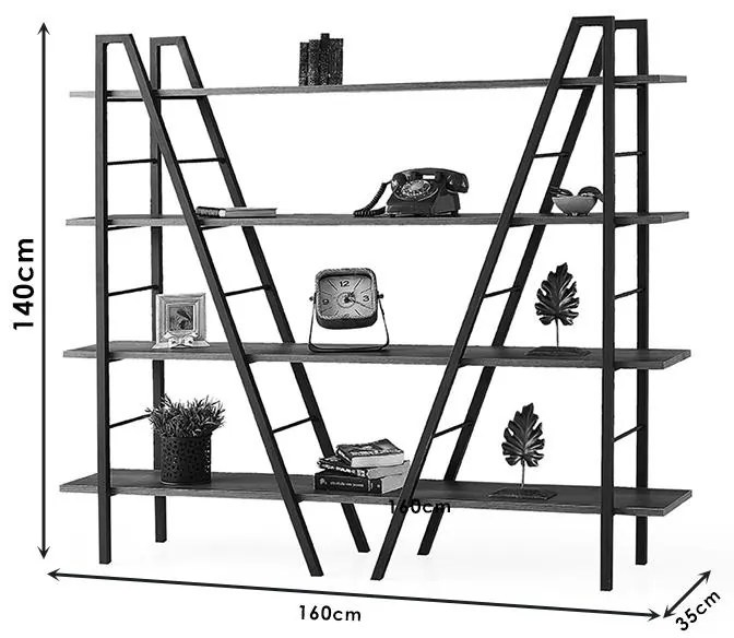 Βιβλιοθήκη Madden μαύρο-καρυδί 160x35x140εκ