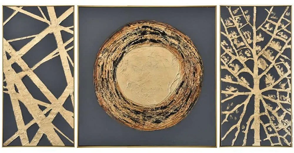 Πίνακας Καμβάς Triplet (Σετ 3Τμχ) 021618 167,5x4,5x87,5cm Black-Gold Οριζόντιοι Ξύλο,Καμβάς