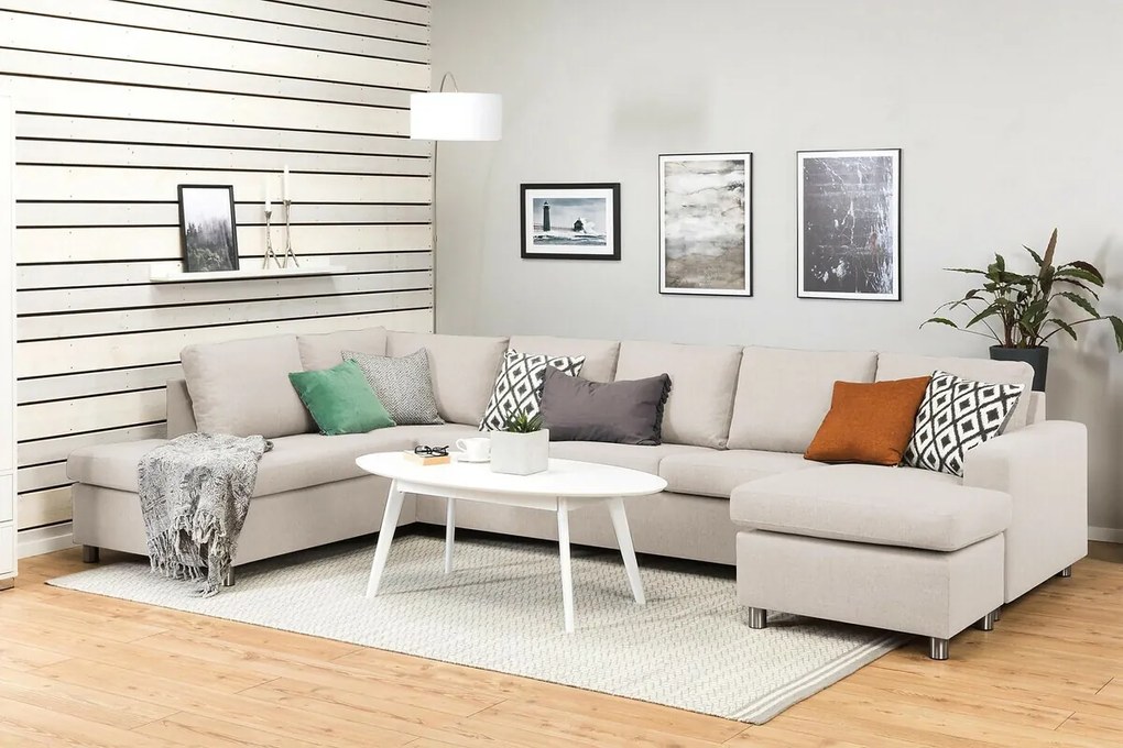 Γωνιακός Καναπές Scandinavian Choice C157, Ανοιχτό καφέ, 344x199x80cm