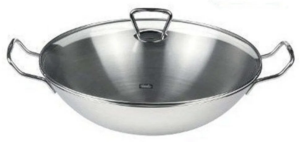 Τηγάνι Wok Με Γυάλινο Καπάκι Kumming 6823350010 Φ36cm Inox Fissler 36cm Stainless Steel