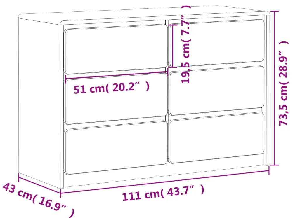 Συρταριέρα SAUDA Δρυς Γκρι 111x43x73,5εκ. από Μασίφ Ξύλο Πεύκου - Καφέ