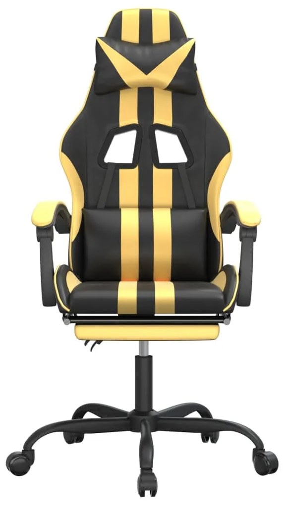 vidaXL Καρέκλα Gaming Μασάζ Υποπόδιο Μαύρο/Χρυσό από Συνθετικό Δέρμα