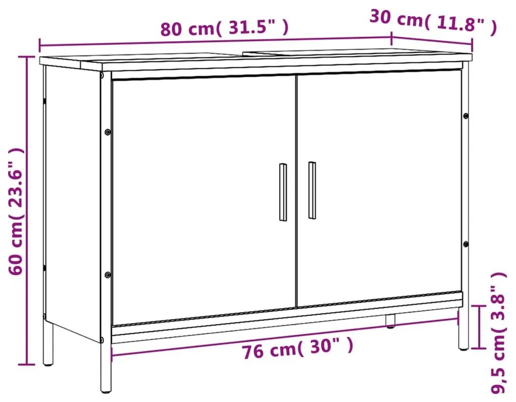 Ντουλάπι Νιπτήρα Μπάνιου Sonoma Δρυς 80x30x60 εκ. Επεξ. Ξύλο - Καφέ