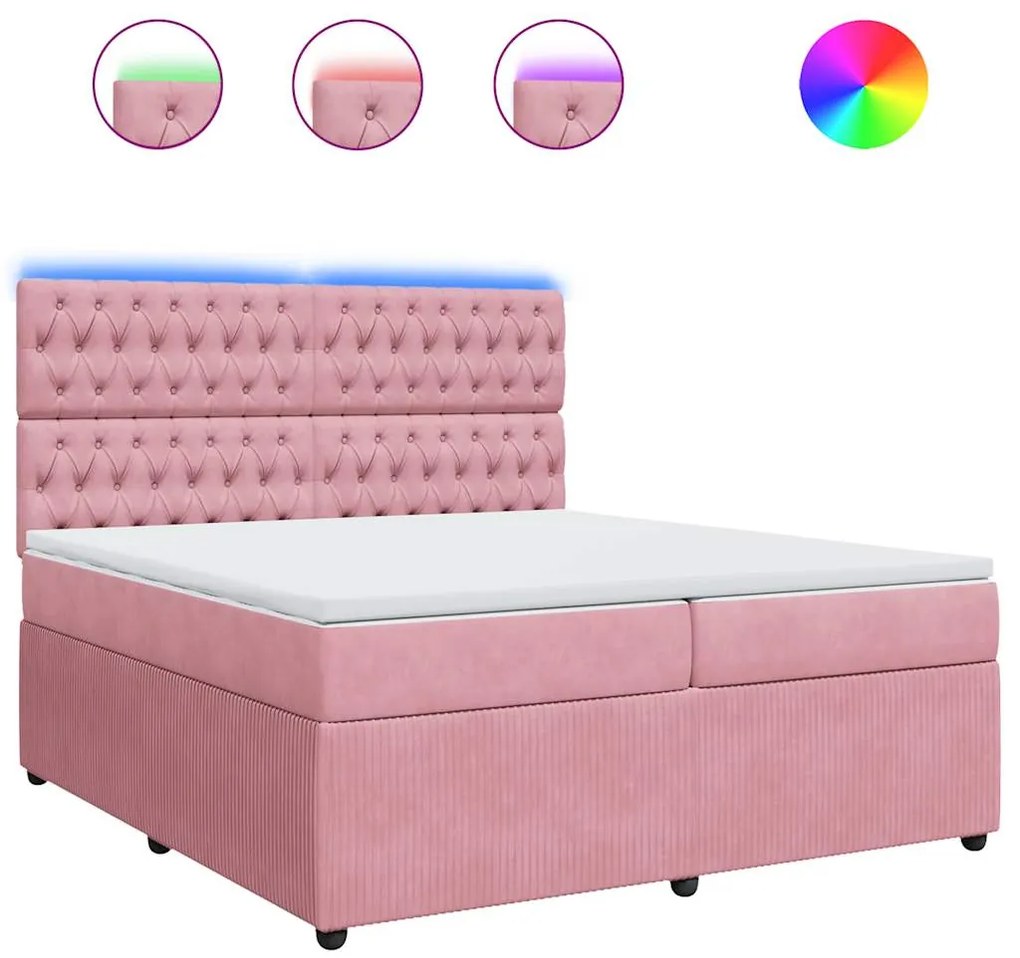 vidaXL Κρεβάτι Boxspring με Στρώμα Ροζ 200x200 εκ. Βελούδινο
