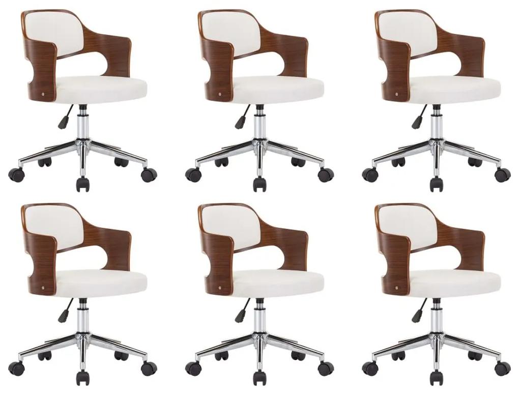 Καρέκλες Τραπεζαρίας Περιστρ. 6τεμ Λευκές Λυγ. Ξύλο/Συνθ. Δέρμα - Λευκό