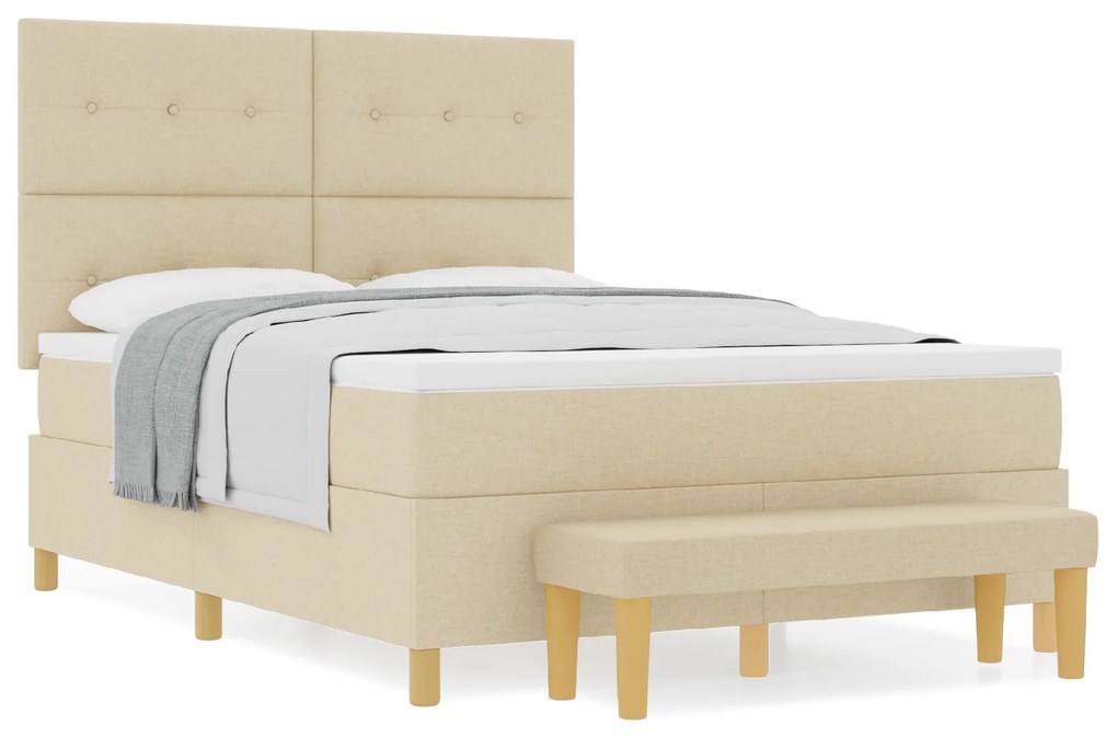 vidaXL Κρεβάτι Box Spring με Στρώμα & Παγκάκι Κρεμ 140x200 εκ. Ύφασμα