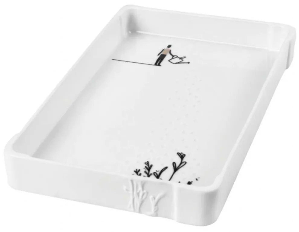 Πιατέλα Σερβιρίσματος Watering Can Man RD0017134 22,5x13,5x2,5cm White-Black Raeder Porcelain,Glass