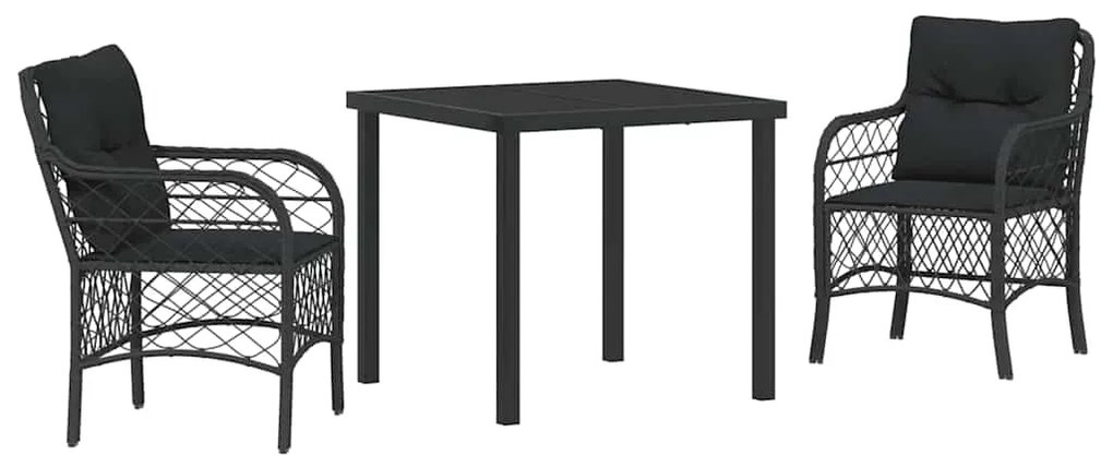 vidaXL Σέτ φαγητού για κήπο με μαξιλάρι 3 pcs Μαύρο Πολυ ράταν