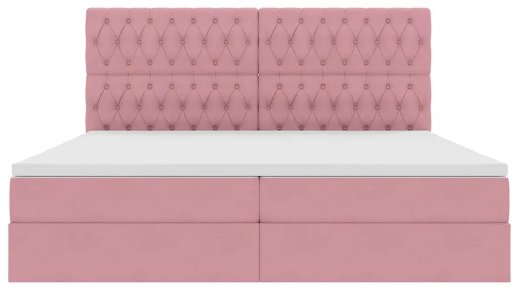 vidaXL Κρεβάτι με αποθηκευτικό χώρο και LED Ροζ 200 x 200 cm Βελούδο