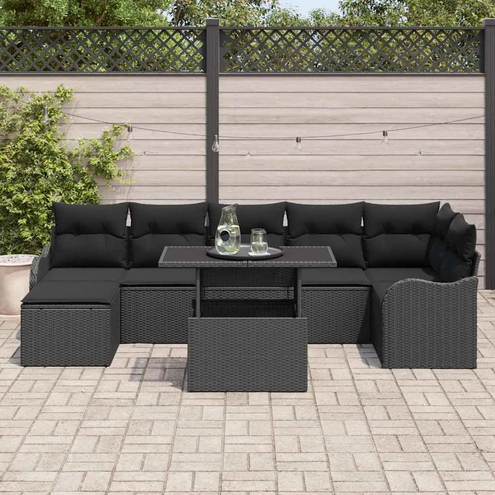 vidaXL Σετ Καναπέ Κήπου με μαξιλάρι 8 pcs Μαύρο Πολυ ράταν