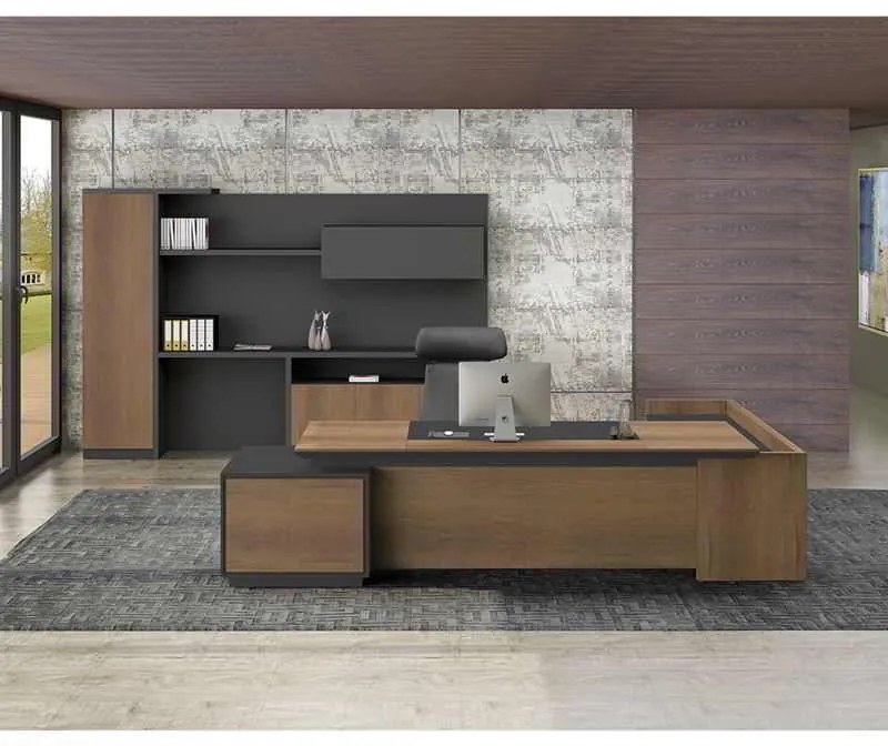 Γραφείο PROLINE -Αρ-220x200cm Σκ.Καρυδί/Μαύρο
