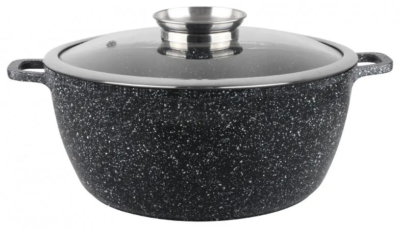 Κατσαρόλα με καπάκι Oliver Voltz OV54318C26, Ø26x12 cm, 5.5 l, Χυτό αλουμίνιο, Κεραμικό μαρμάρινο φινίρισμα, Μαύρο