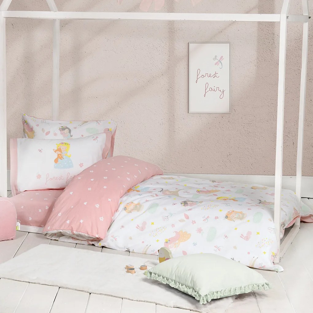 Σεντόνια Μονά (Σετ) Nima Kids Forest Fairy Λευκό,Ροζ Με Λάστιχο 100x200+30