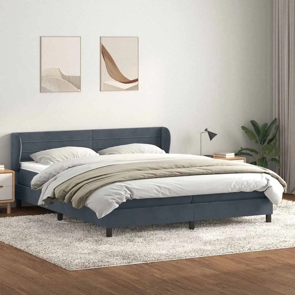 Box Spring Κρεβάτι με στρώματα Σκούρο γκρι 200x210 cm Βελούδινο - Γκρι