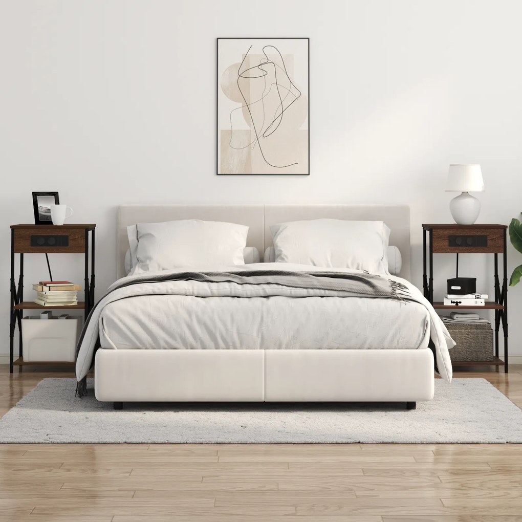 vidaXL Κουτιά Κρεβατοκάμαρας με ράφι 2 pcs Καφέ δρυς 41 x 31 x 76 εκ.