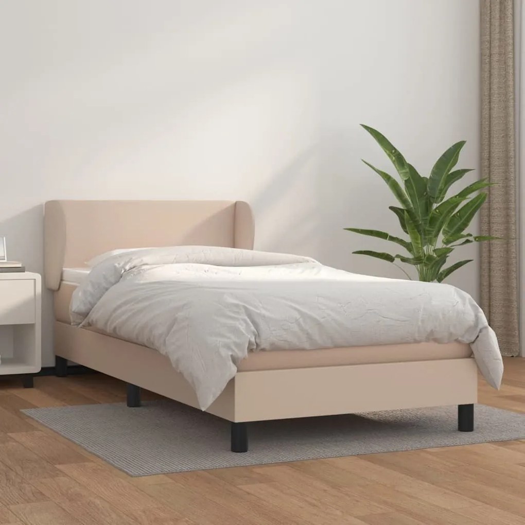 Κρεβάτι Boxspring με Στρώμα Καπουτσίνο 100x200εκ.από Συνθ.Δέρμα - Καφέ