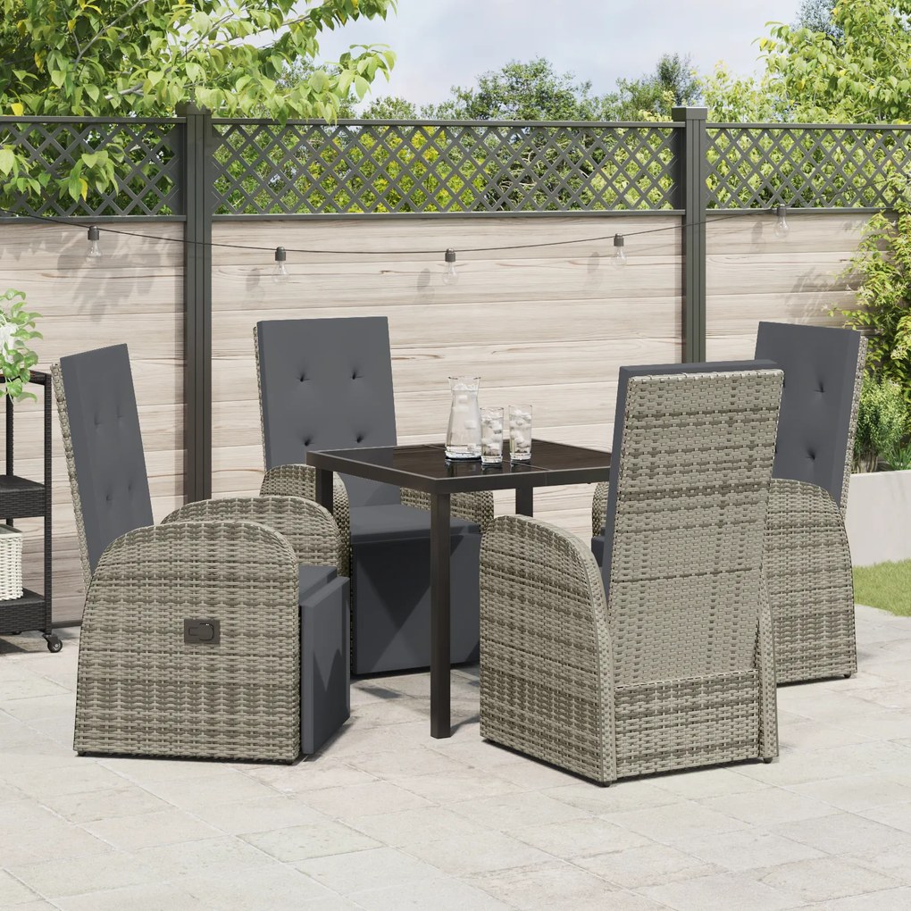 vidaXL Σετ Φαγητού Κήπου με μαξιλάρι 5 pcs Γκρι 80 x 80 x 73 εκ