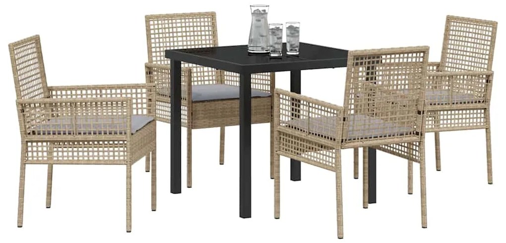 vidaXL Σέτ φαγητού για κήπο με μαξιλάρι 5 pcs Μπεζ Πολυ ράταν