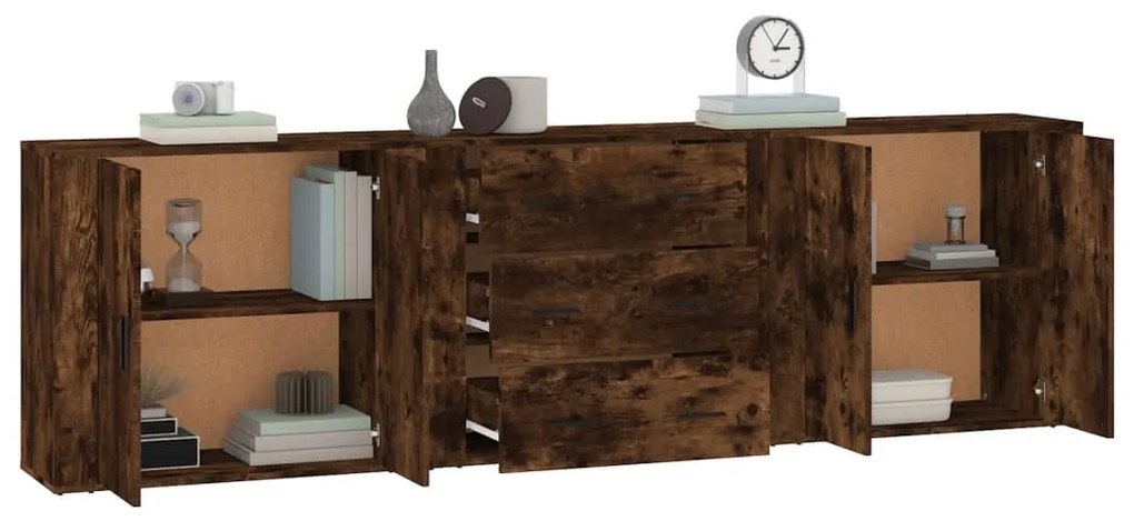 vidaXL Ντουλάπια 3 τεμ. Καπνιστή δρυς Επεξεργασμένο Ξύλο