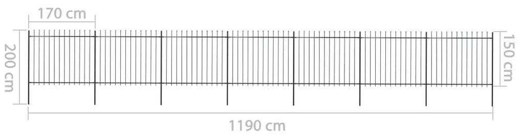 Κάγκελα Περίφραξης με Λόγχες Μαύρα 11,9 x 1,5 μ. από Χάλυβα - Μαύρο