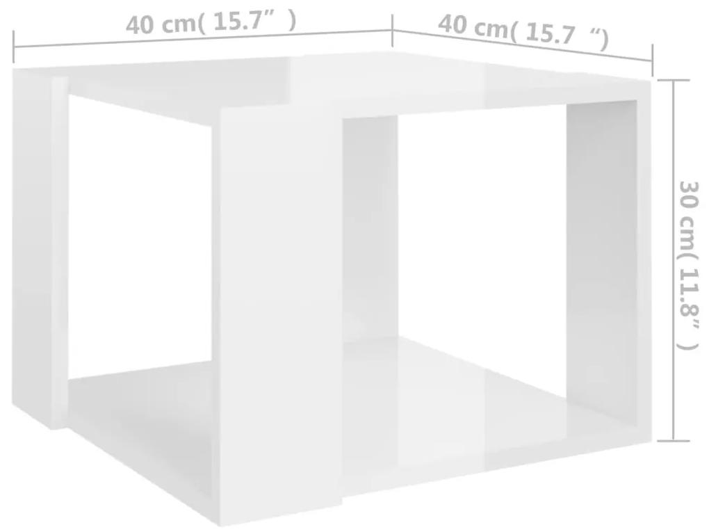 Τραπεζάκι Σαλονιού Γυαλ. Λευκό 40x40x30 εκ. Επεξεργασμένο Ξύλο - Λευκό