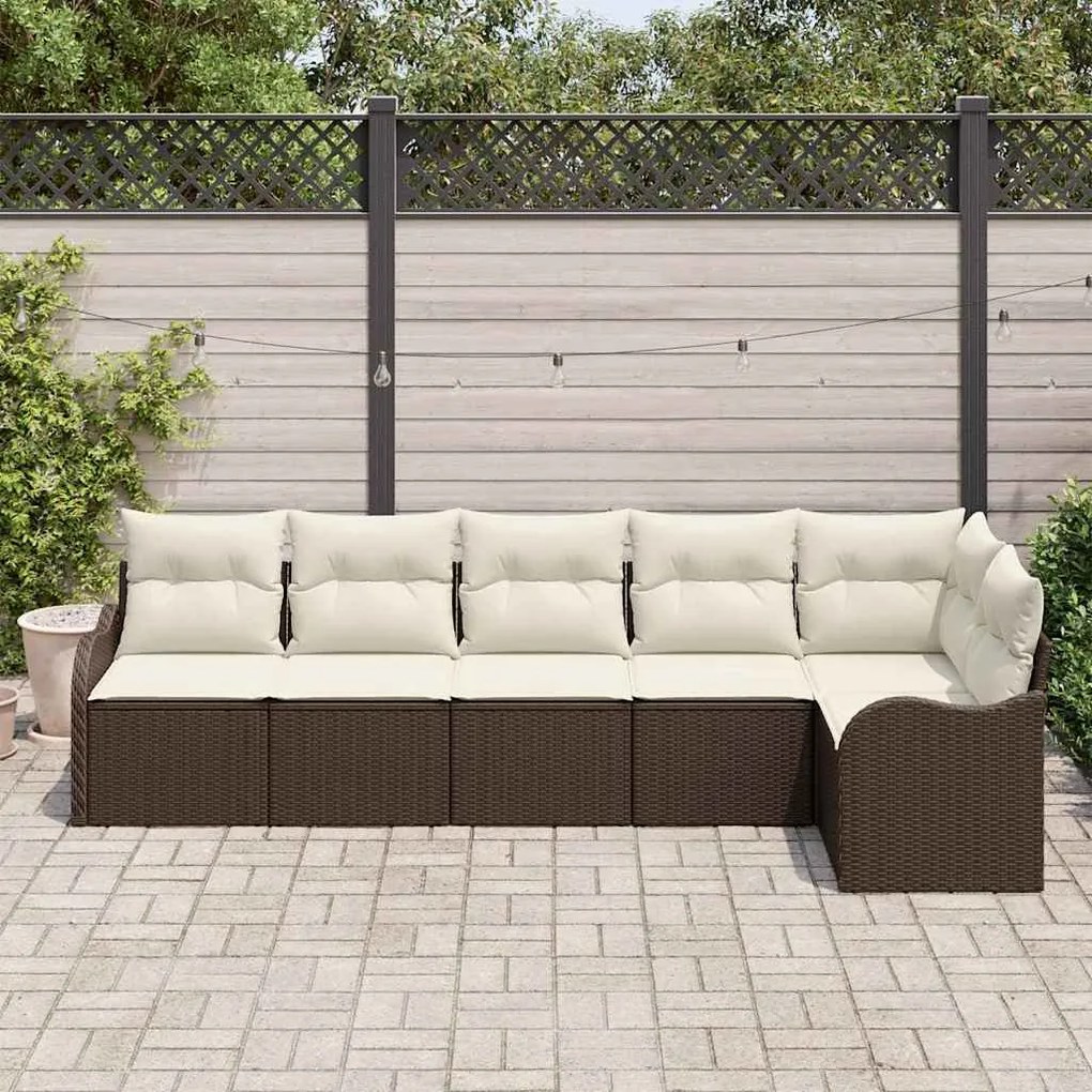 vidaXL Σετ Καναπέ Κήπου με μαξιλάρι 6 pcs Καφέ Πολυ ράταν
