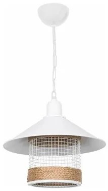 GLORA 201-0089 Vintage Κρεμαστό Φωτιστικό Καμπάνα Μονόφωτο 1 x E27 IP20 Λευκο Μέταλλο με Μπεζ Σχοινί-Μ30 x Π30 x Υ5 Globostar-20 201-0089