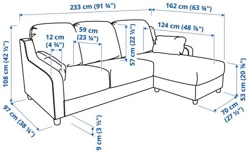 VINLIDEN τριθέσιος καναπές με σεζλόνγκ 393.046.75