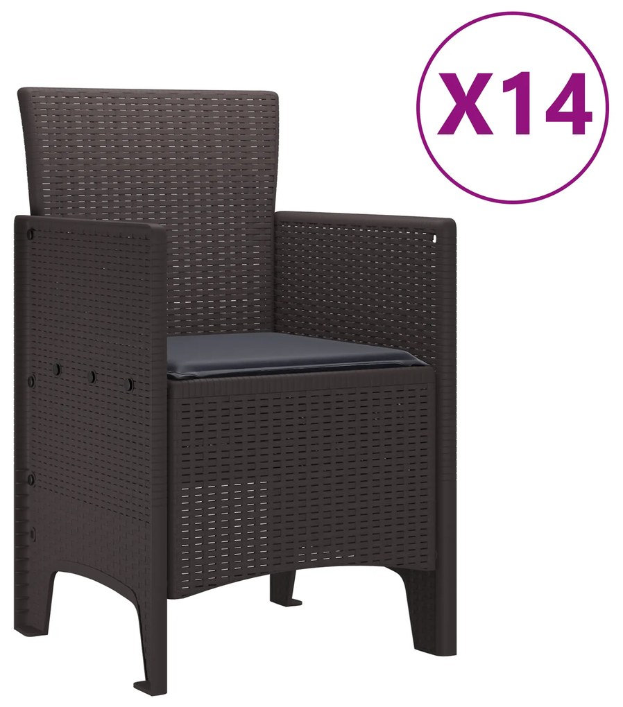 vidaXL 15 τεμαχίων Σετ Τραπεζαρίας Κήπου με Μαξιλάρια Καφέ Συνθετικό Ρατάν