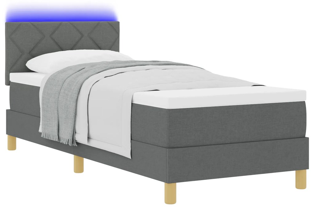 vidaXL Κρεβάτι με Στρατηγό με Στρώμα & LED Σκούρο Γκρι 80x200 εκ. Ύφασμα