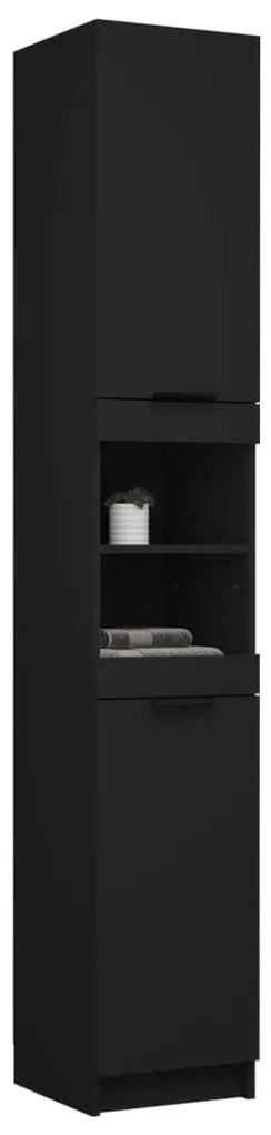 vidaXL Ντουλάπι Μπάνιου Μαύρο 32 x 34 x 188,5 εκ. Επεξεργασμένο Ξύλο