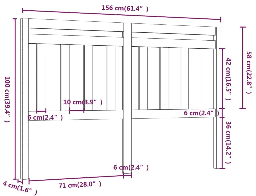 vidaXL Κεφαλάρι Κρεβατιού Γκρι 156 x 4 x 100 εκ. από Μασίφ Ξύλο Πεύκου